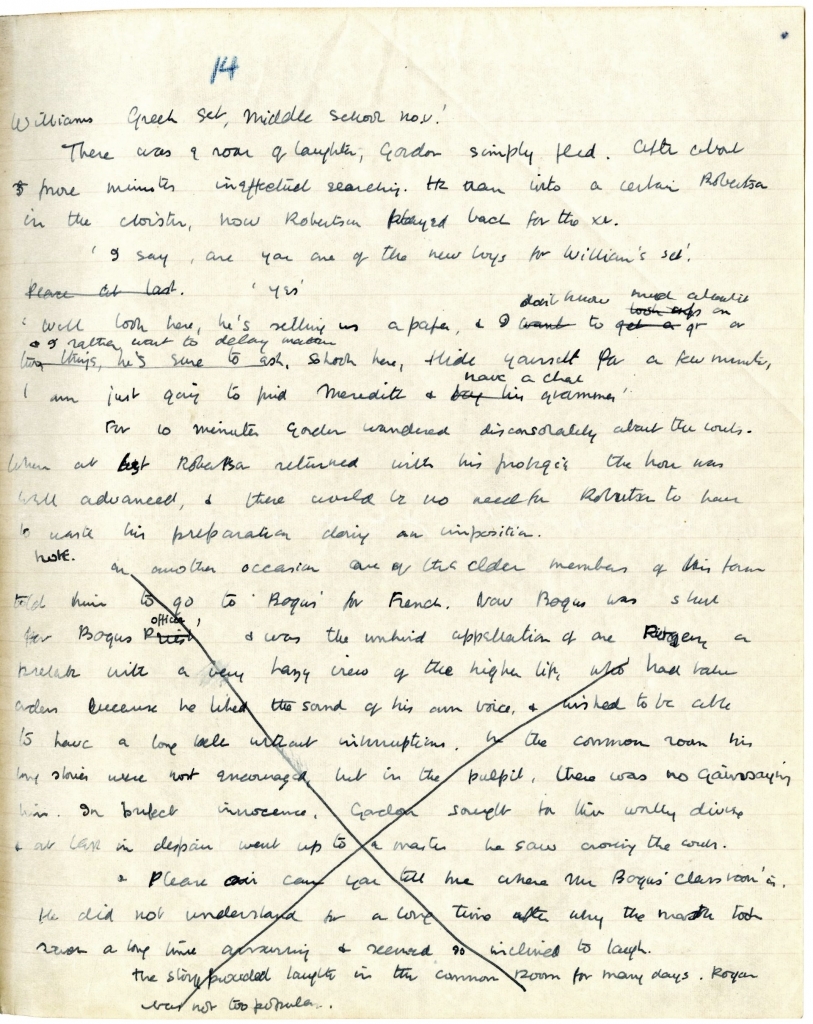 The description of Rogers/Bogus [Henry Dunkin] was crossed out from the manuscript of The Loom of Youth (book 1, chapter 2) but included in the published version of the novel.