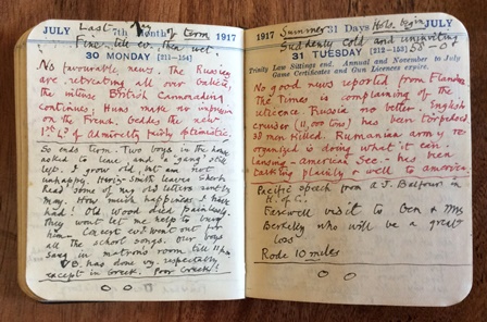 The Rev. H.R. King's diary entry for 31 July 1917.