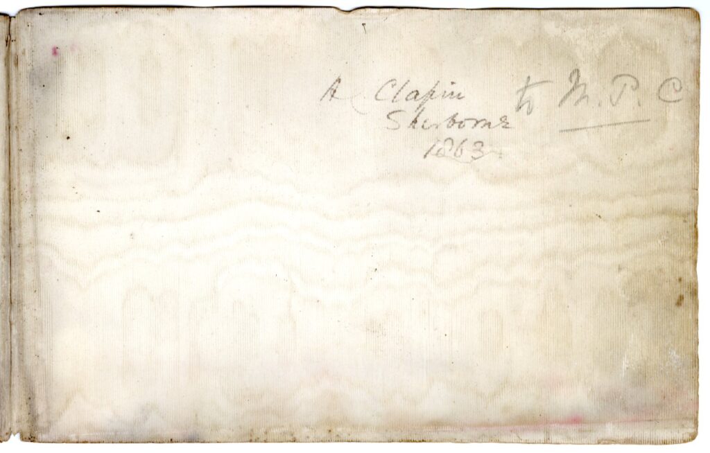Inside front cover of Alfred Charles Clapin's sketchbook