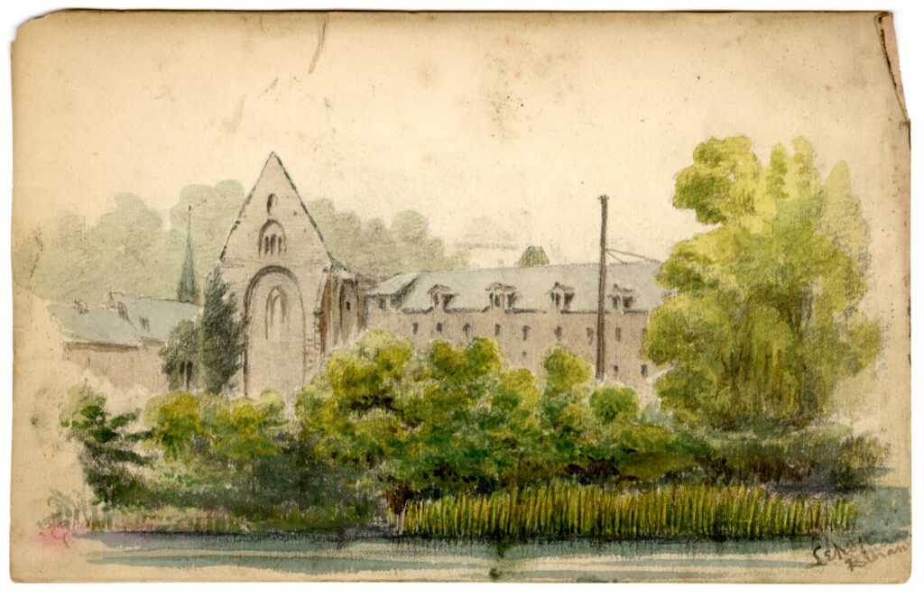 Watercolour sketch of Le Pest Blnan (query), by AC Clapin, c.1855