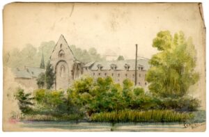 Watercolour sketch of Le Pest Blnan (query), by AC Clapin, c.1855