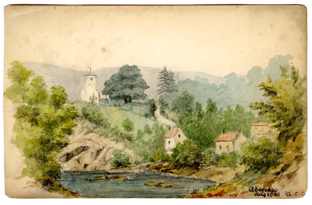 Watercolour sketch of Abereau by A.C. Clapin, August 1861