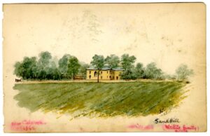 Watercolour sketch of Sand Hill, Wallis family estate, Calstock, by A.C. Clapin, 1862
