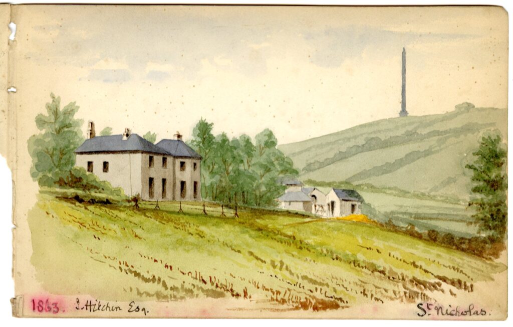 Watercolour sketch of the home of J. Hitchin Esq, St Nicholas, by A.C. Clapin, 1863