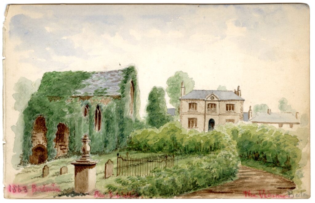Watercolour sketch of Bodmin Vicarage (the Rev. J. Wallis), Cornwall, by A.C. Clapin, 1863