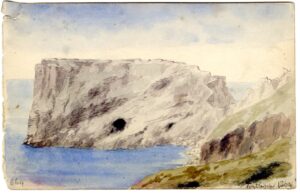 Watercolour sketch of Tintagel, Cornwall, by A.C. Clapin, 1864
