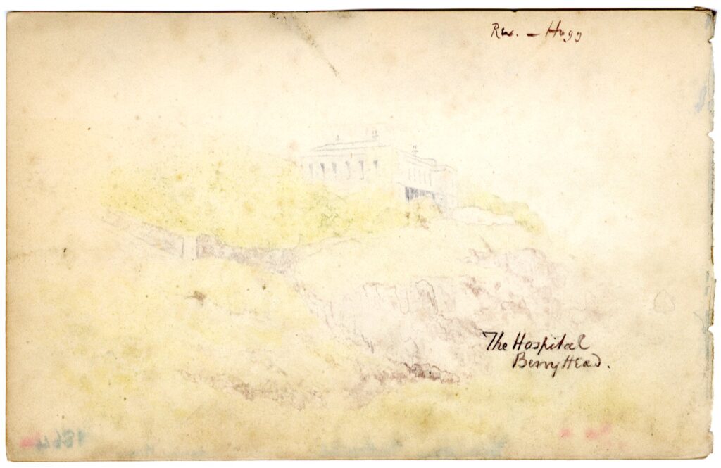 Watercolour sketch of the Hospital, Berry Head (Rev Hogg), by A.C. Clapin, 1864