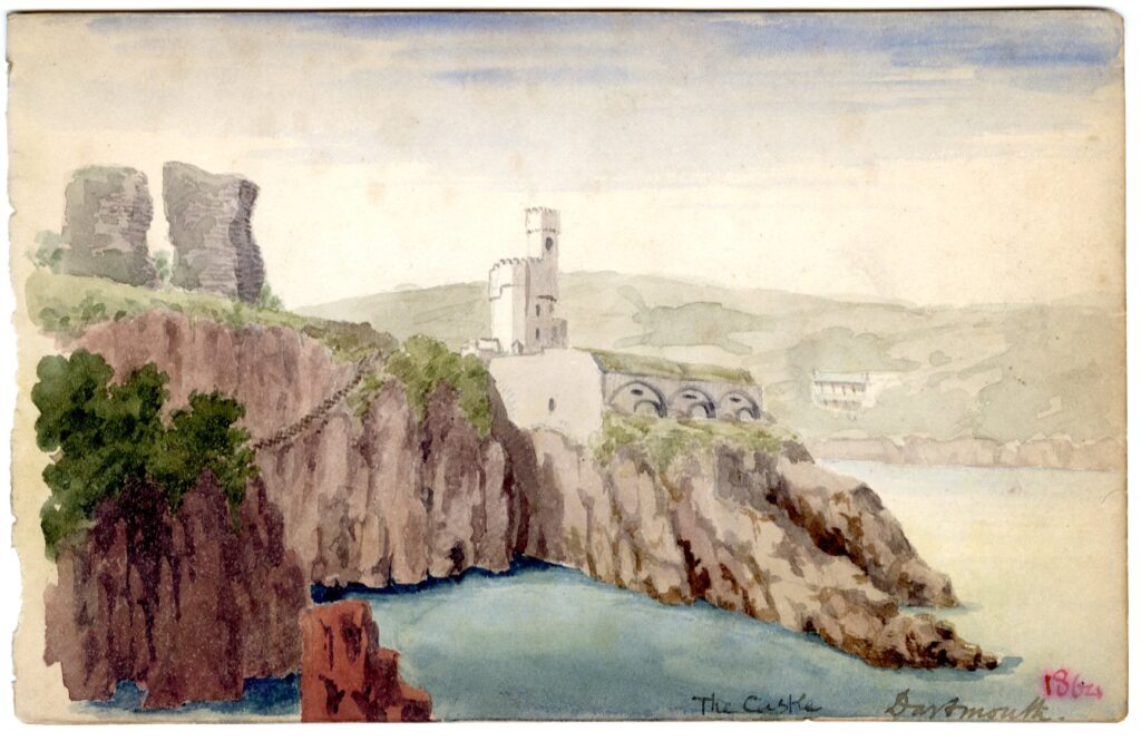 Watercolour sketch of The Castle, Dartmouth, South Devon, by A.C. Clapin, 1864