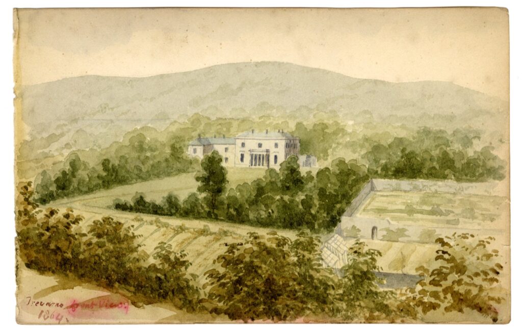 Watercolour sketch of Trevarno, Cornwall, by A.C. Clapin, 1864