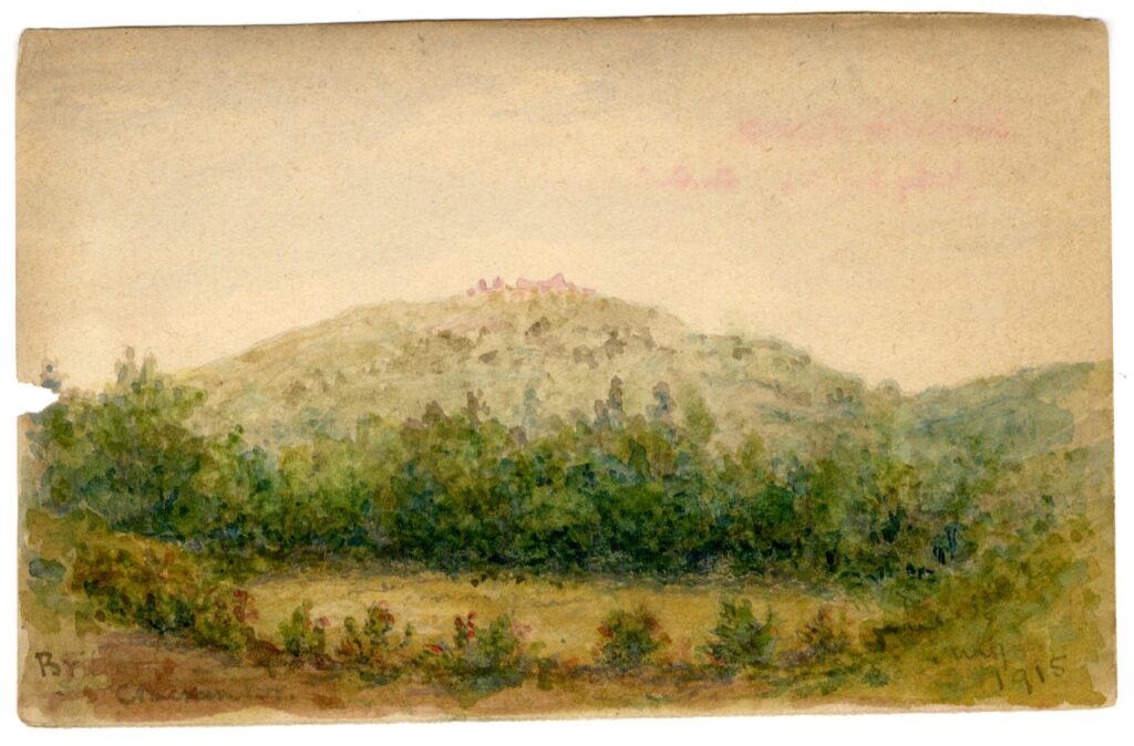 Watercolour sketch of Cracken Tor by A.C. Clapin, 1915