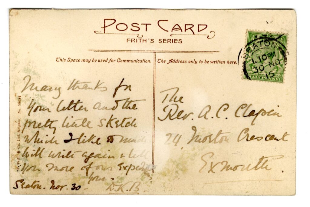 Postcard of Seaton, White Cliff, 30 November 1915