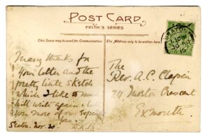 Postcard of Seaton, White Cliff, 30 November 1915